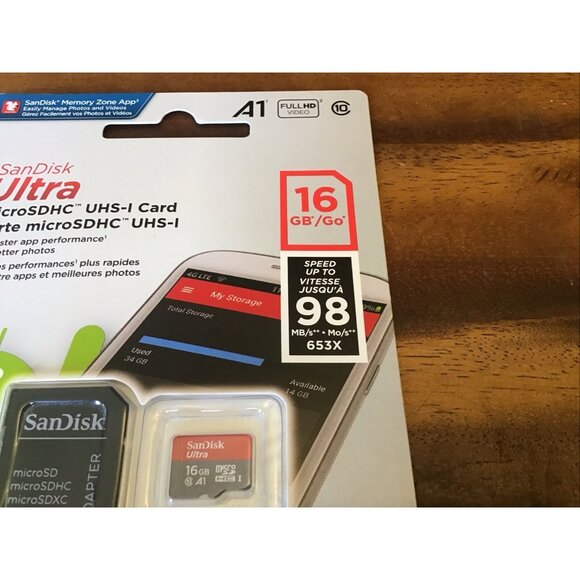 SanDisk Ultra Micro SDHC UHS-I Card W/adapter 98MB s 16GB - Picture 3 of 6